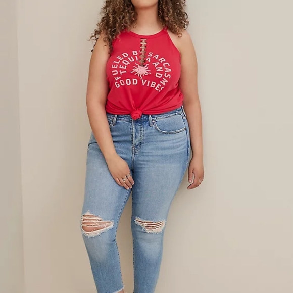 Torrid Classic Fit Heritage Slub Hi Neck Oversized Good Vibes Top … - Picture 4 of 5